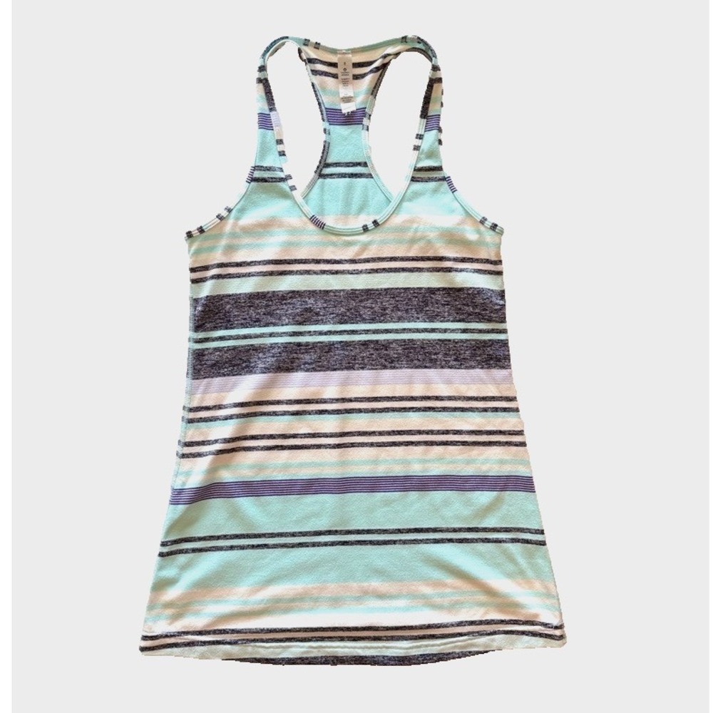Lululemon Tank Top Women's 8 Cool Racerback Striped Blue White Gray. Gym Yoga